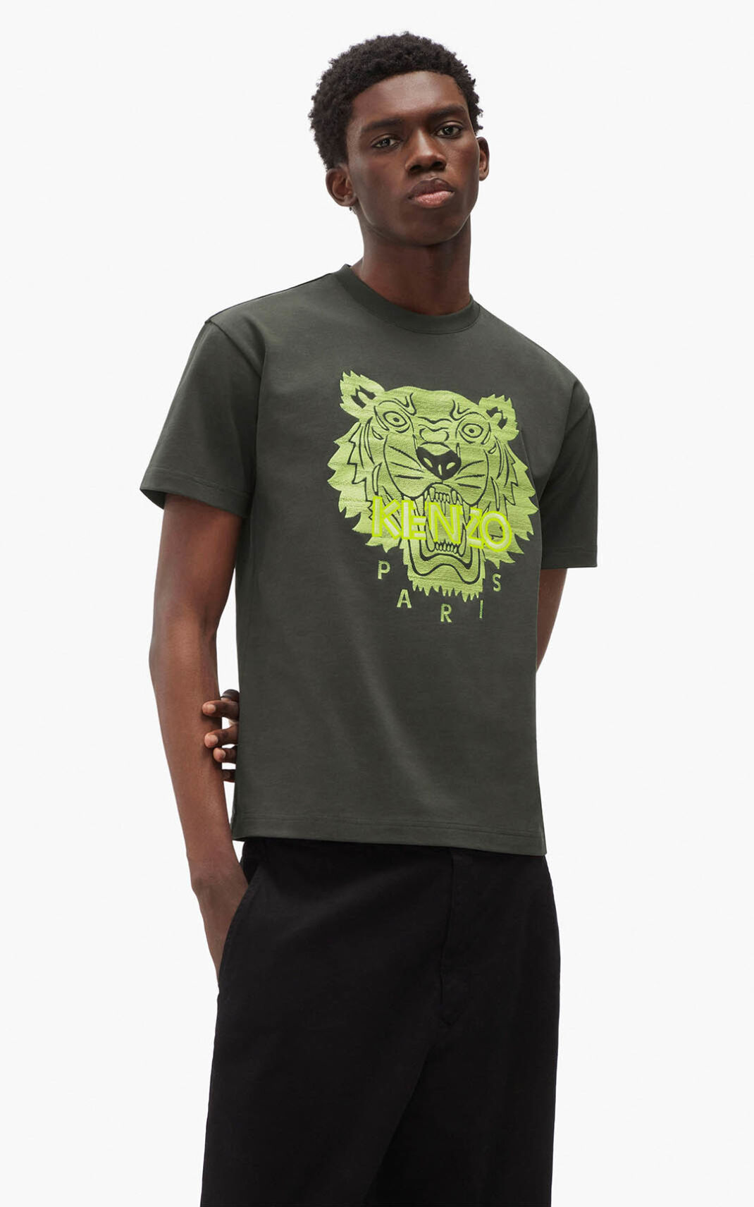 Kenzo Tiger loose fitting Camisetas Hombre Kaki Oscuro | 0382679-HC